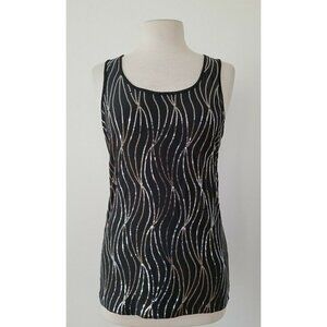 Modern Movements Black Blouses Sleeveless With Silver Sequins Size Large